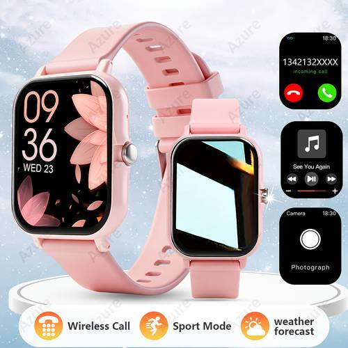 Ceas inteligent cu ecran tactil complet de 1,83 inchi, potrivit atât pentru bărbați, cât și pentru femei, cu răspuns la apeluri fără fir, curea confortabilă și respirabilă, suportă apeluri/mesaje text fără fir/multiple moduri sportive/control de la distanță al camerei/urmărire fitness, ceas