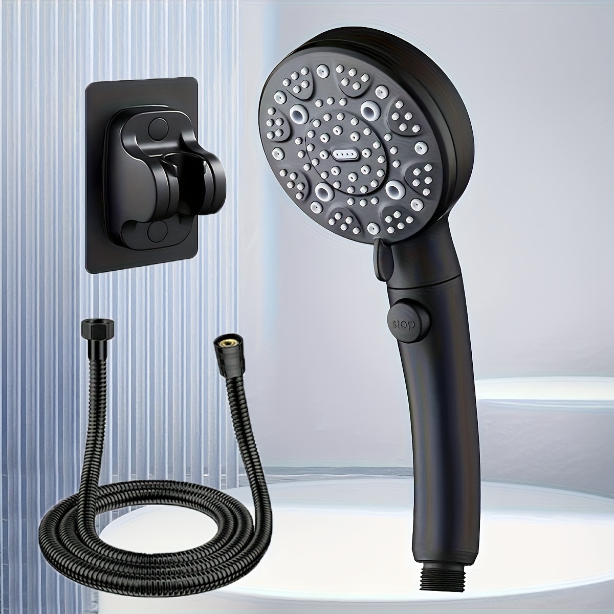 3pcs Set -hole Shower Head, 9 Spray & Water /off, Includes 59.06-inch Hose And Bracket - Wall-mounted For , Polished Surface - Luxurious Bathroom Accessory, Lightweight And Durable /