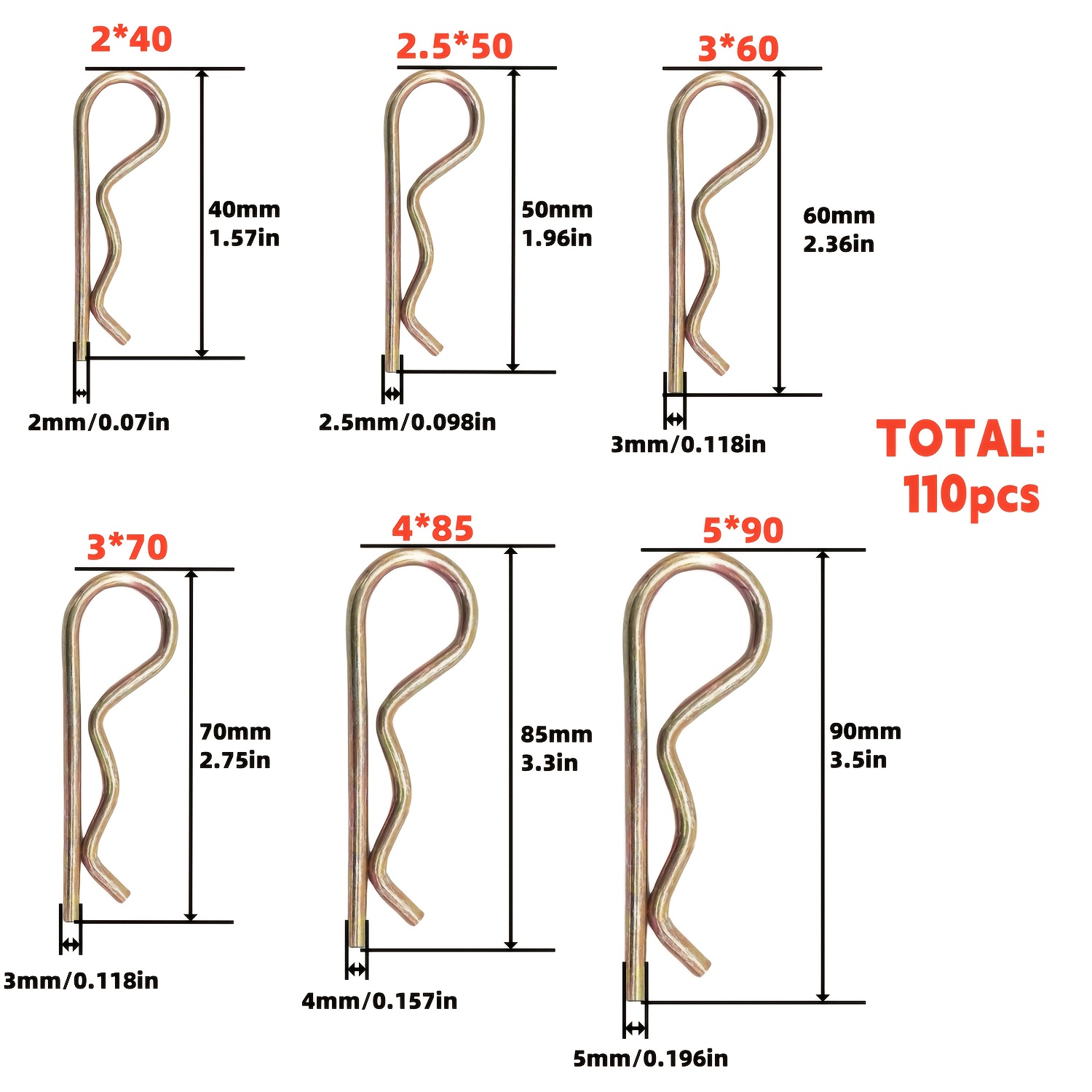 Image of 110pcs Hitch Pin Clip Retaining Pins Tractor Cotter Pin Assortment Color Spring Clip Retainer Pins Hitch Keeper Pins Kit 6 Sizes Hardware Pins For Hitch Pin Lock Systems, M2/m2.5/m3/m4/m5
