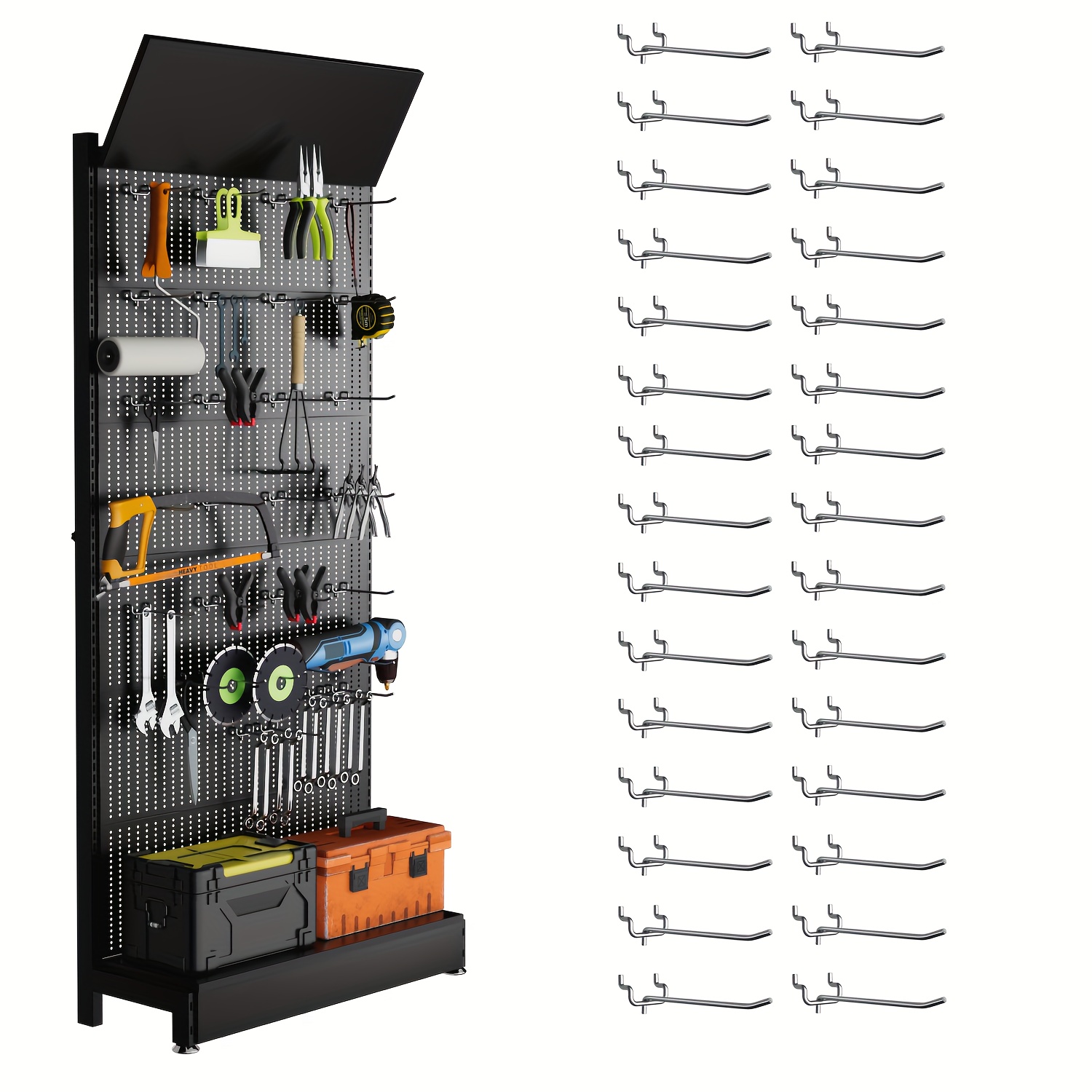 TEMU Black & White Metal Pegboard Shelving Organizer, Flat Panel & Freestanding Display Stand, 2 Styles, 2pcs 36.6×11.8in / 85×36×13in Portable Rack