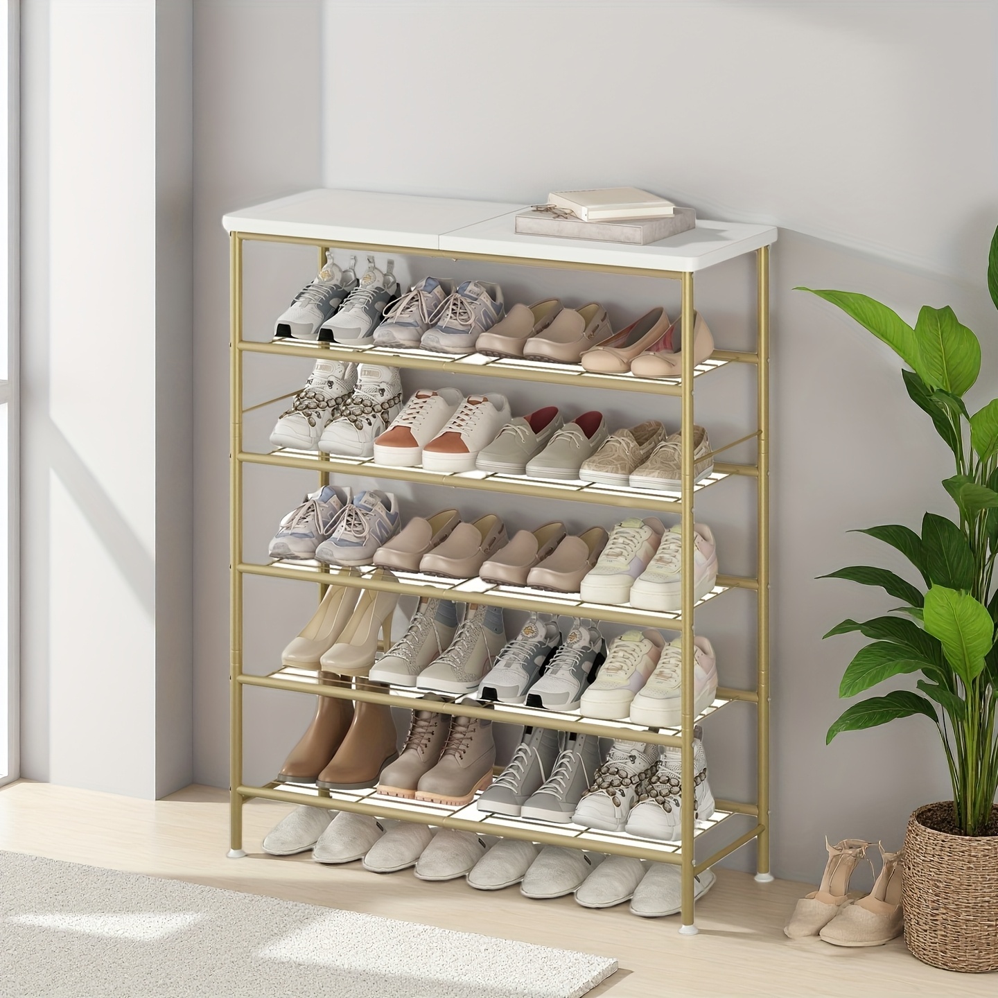 TEMU 6-tier Metal Shoe Rack Organizer, Decorations For Home, Large Stable Stackable Shoe Tower, Room Decor, Suitable For Entrance Wardrobes, Bedroom Garages, Space Saving