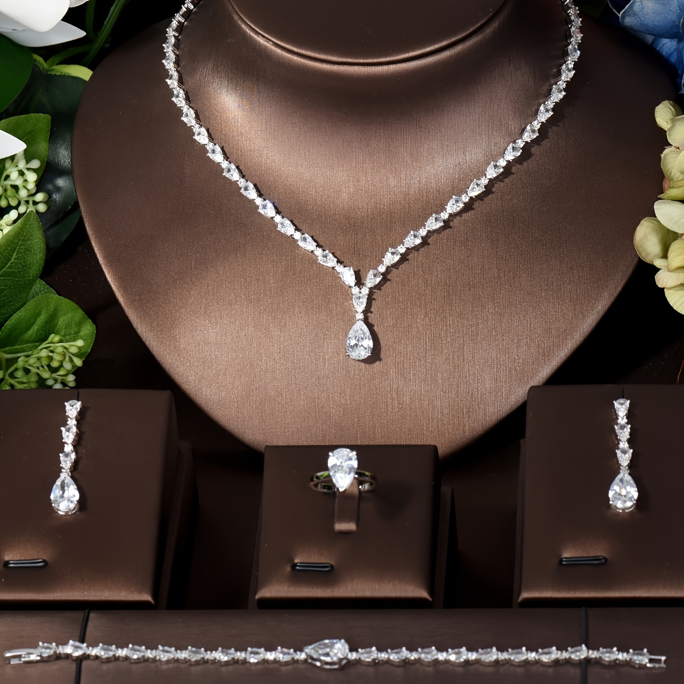 Image of Luxury Aaa Zirconia Material Water Drop Shape Women's Fashion Matching Middle Eastern Bride Jewelry Set