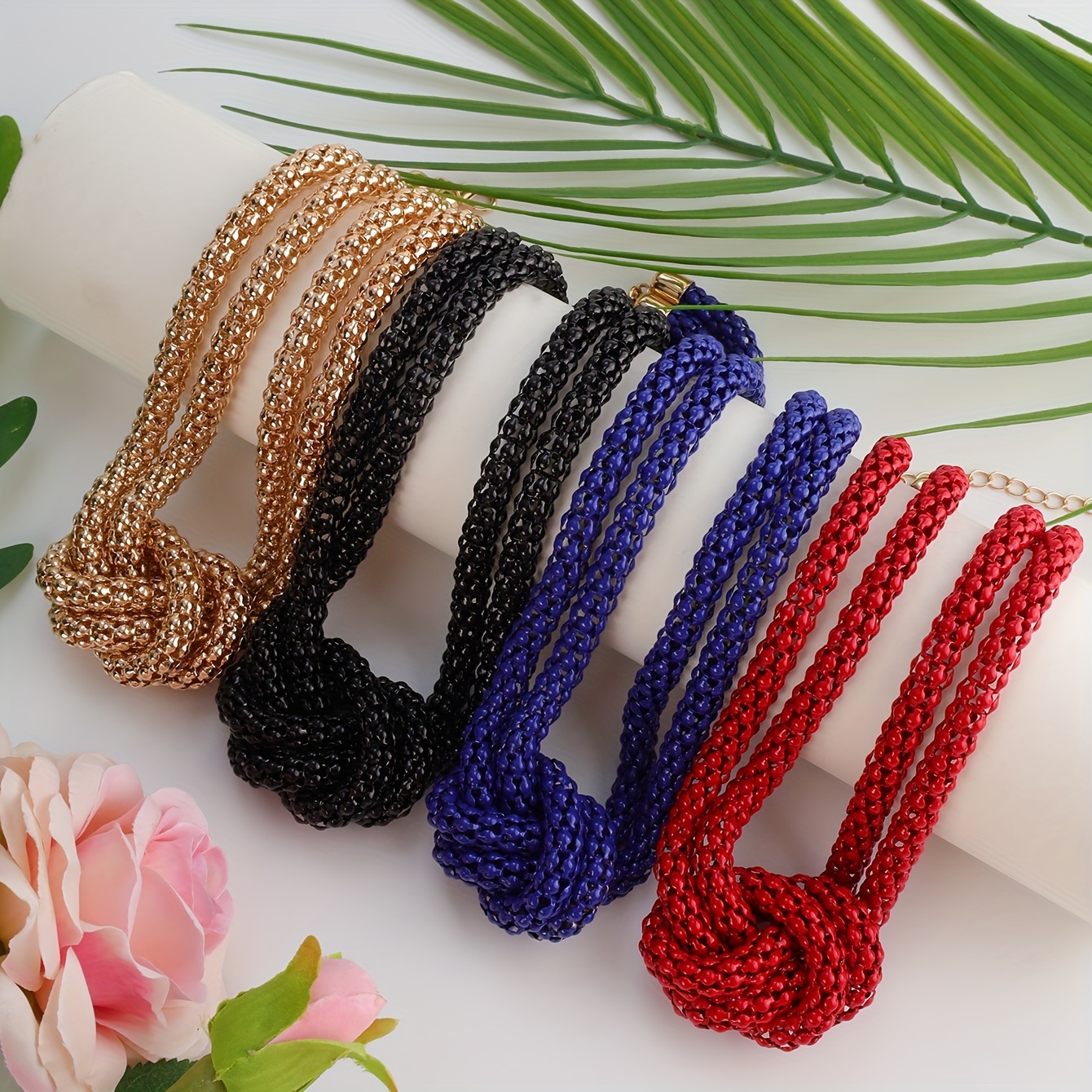 

1pc Elegant -chic Double-layer Knotted Corn Chain Necklace - Vintage-inspired, & Stylish In Golden, Black, Blue, Red, Purple | Iron For & Wear