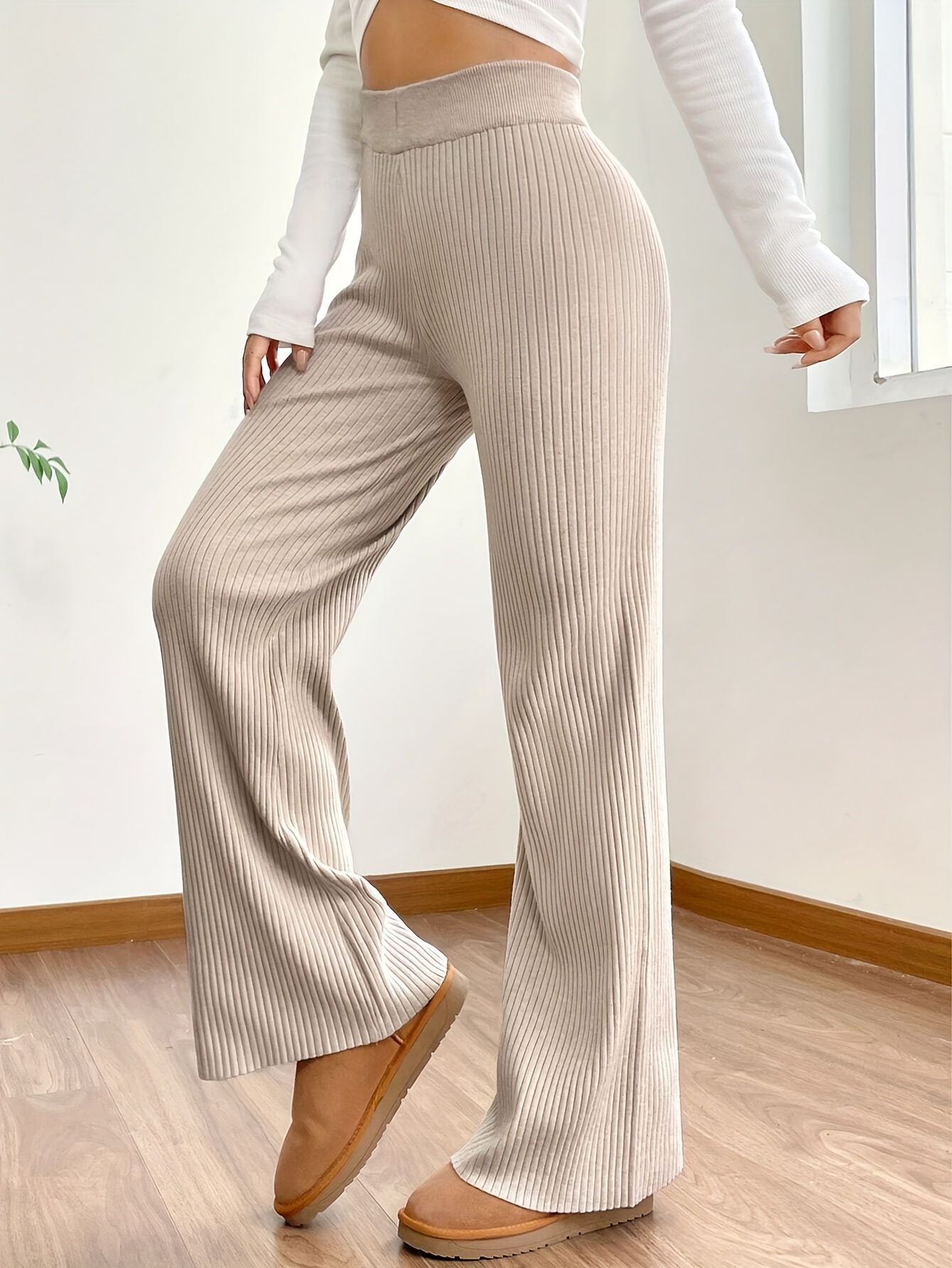 Trendy Girls High Waist Wide Leg Textured Fabrics Thin Pants - Temu