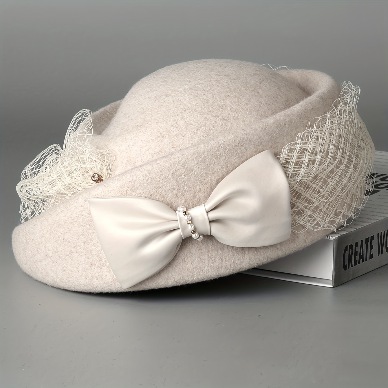 elegant french style wool beret women bow lace - Temu display picture 1