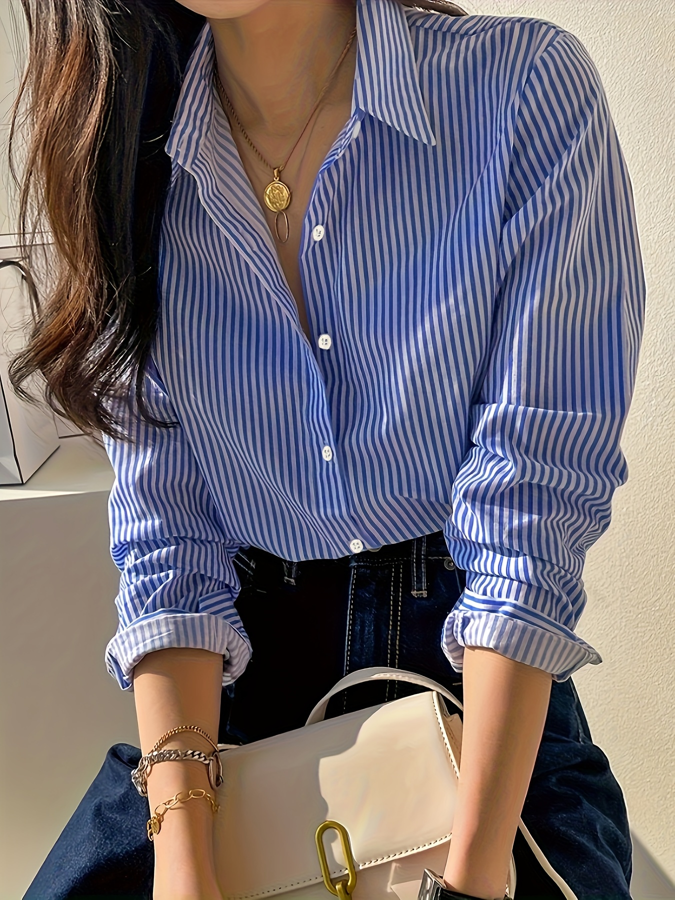 camisa casual mujer cuello rayas larga Temu Guatemala
