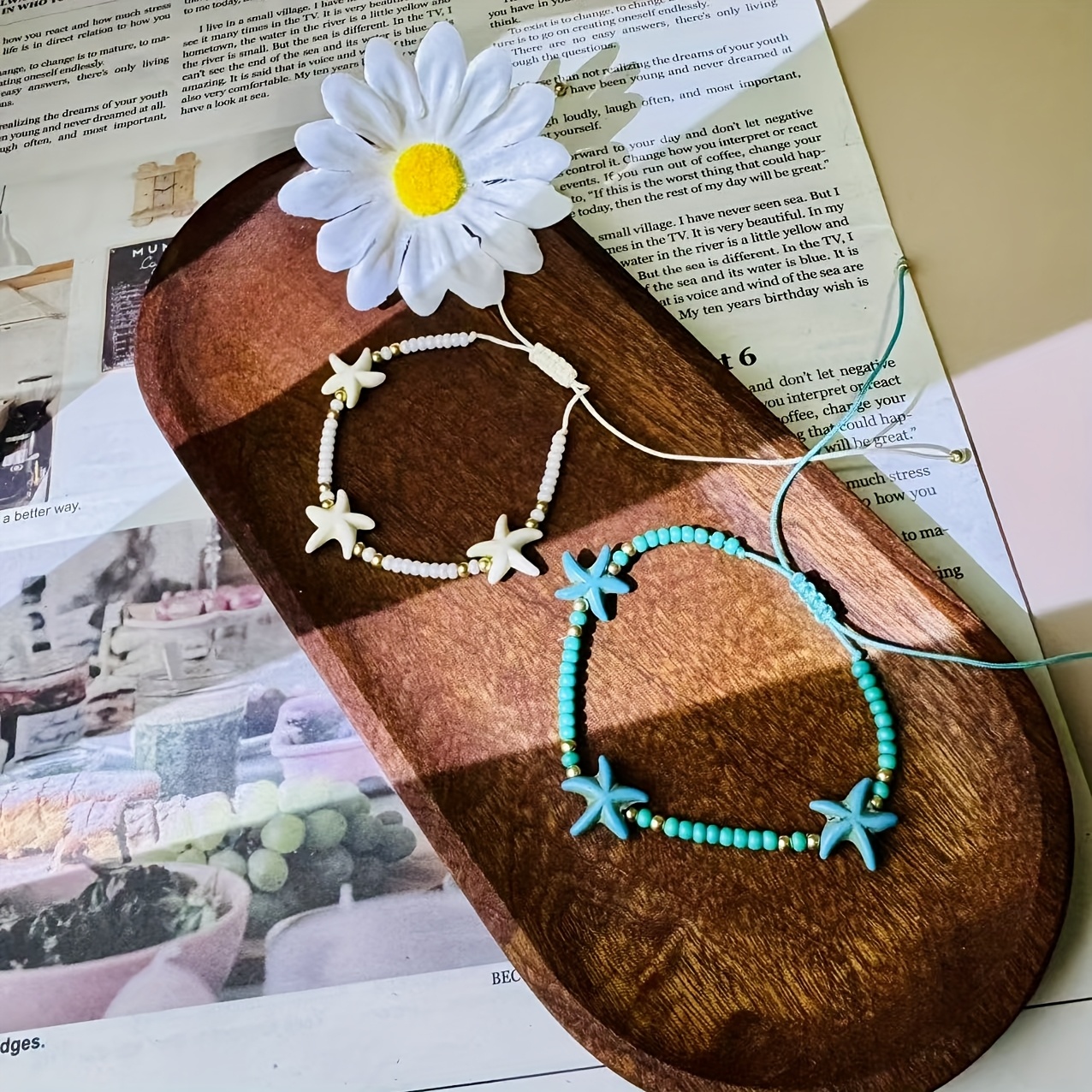 TEMU 12pcs Bohemian Style Beaded Bracelet Set - Ocean Colorful Starfish Beads, For Beach Vacation Accessories Daily Wear Multifunctional, Ideal Gift