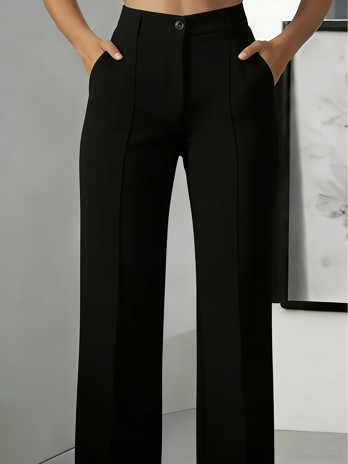 Women's Elegant Solid Color Suit Trousers, with Pockets, Three-dimensional Tailoring, Comfortable Fabric, Machine Washable, Perfect for Casual Office Wear and Work Outings.