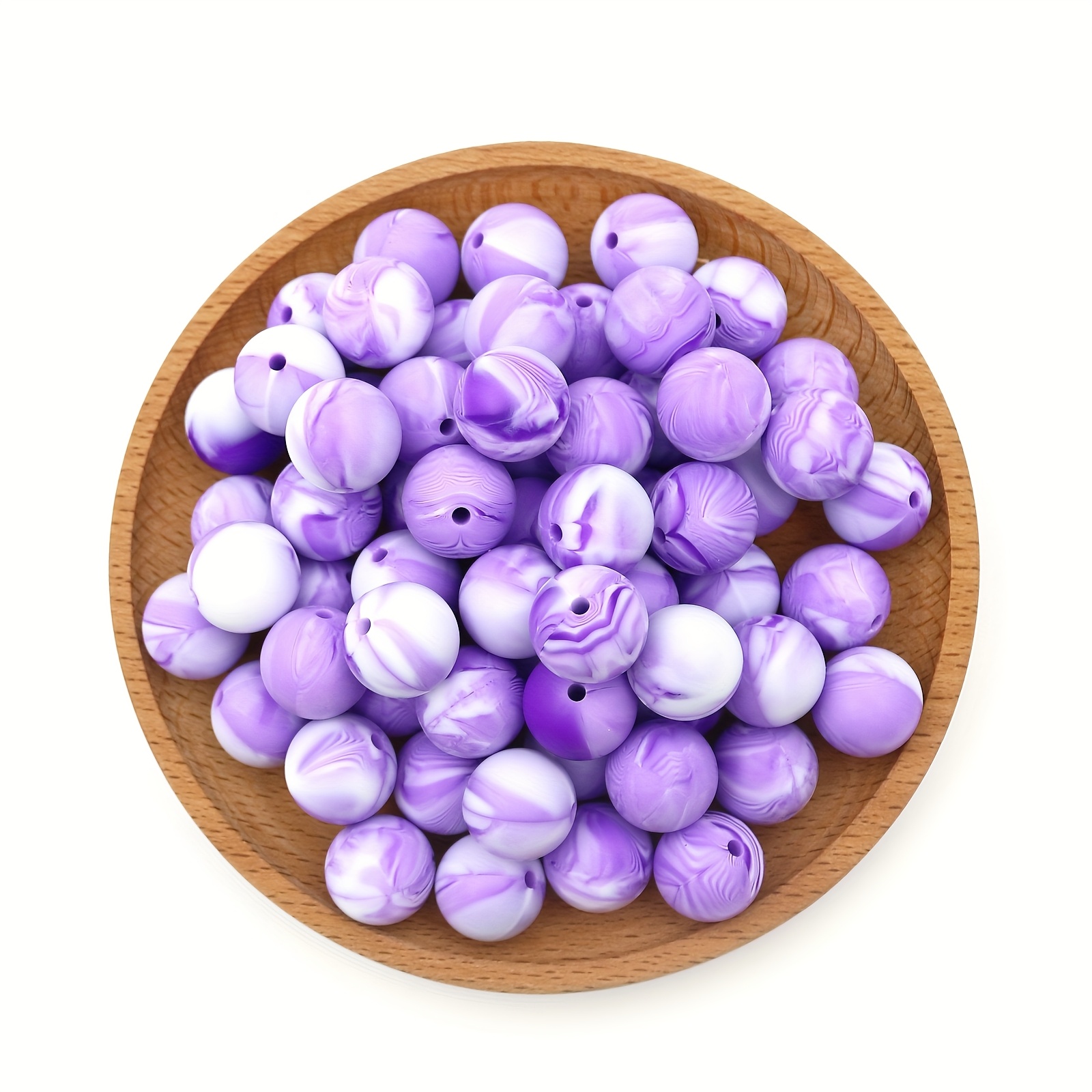 

30pcs Purple And White Silicone Beads, Elegant Purple Swirl Pattern, Has Unique Texture, Suitable For Diy Bracelets And Necklaces