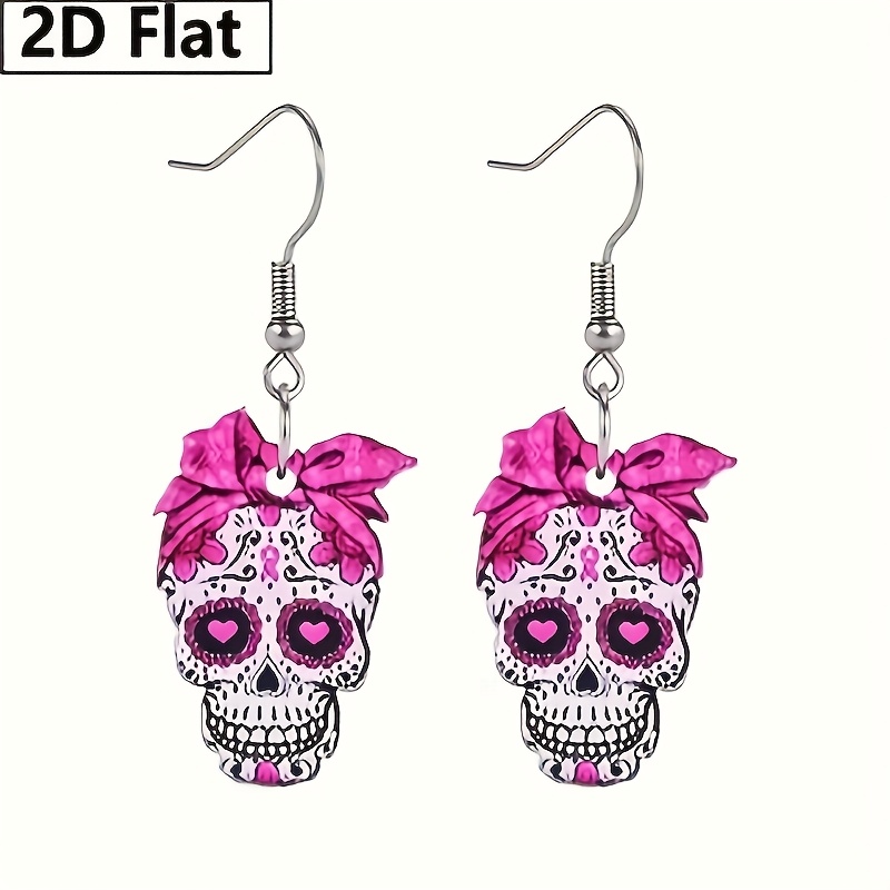 2d Flat, 1 Pair Skull Pattern Acrylic Drop Earrings For Women Fashion Hoop Earring Jewelry Gifts