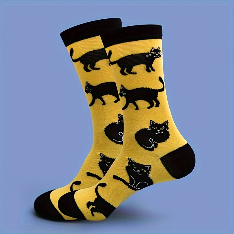 

Black Cat Pattern Socks, Comfy & Breathable Mid Tube Sock For Couples, Women's Stockings & Hosiery