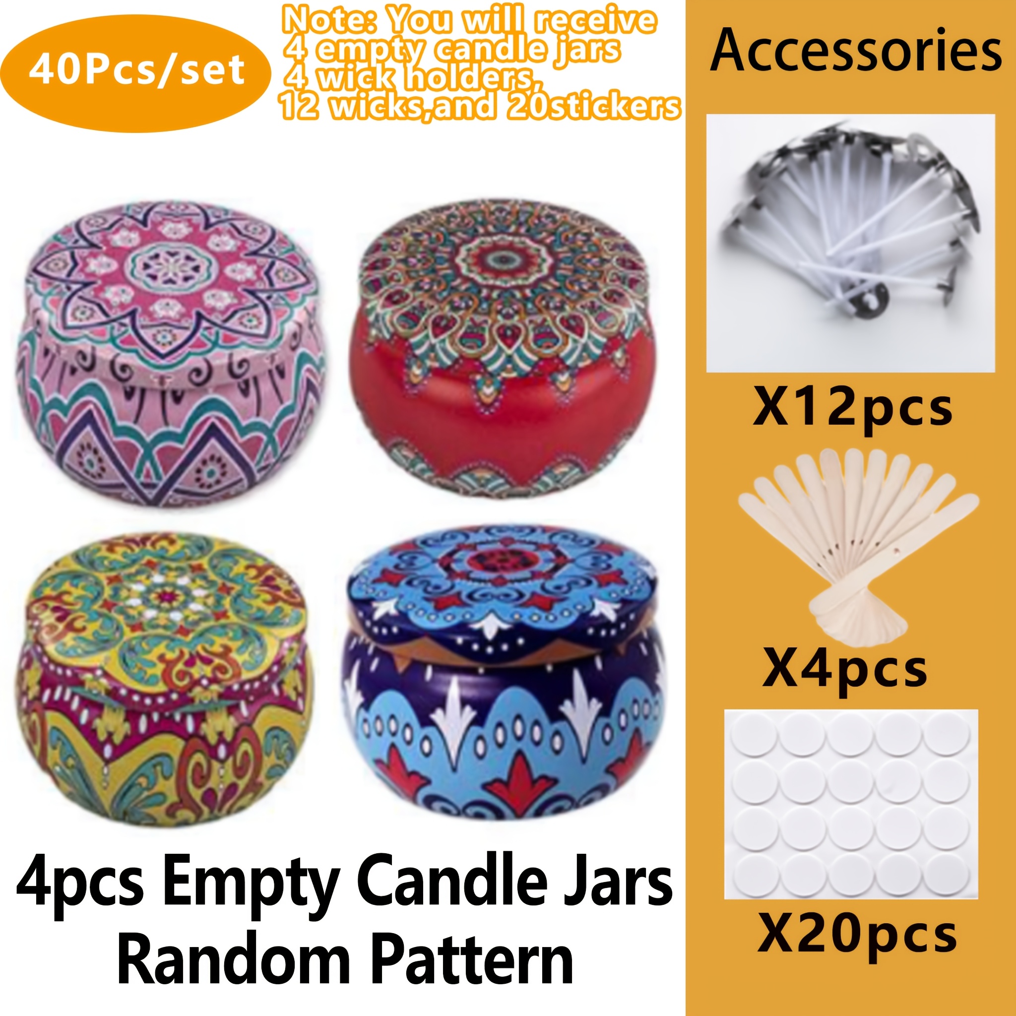TEMU Kit de manualidades de 40 piezas/set de tarros para velas, tarros redondos de 2.5 oz con tapas, tarros vacíos para velas - perfectos para hacer