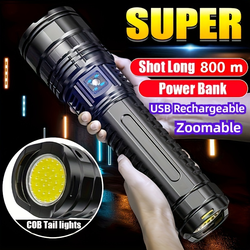 

1pc Led Flashlight With Usb Rechargeable Battery, Cob Tail Light - Camping, Hunting & , Outdoor Essential Flashlight