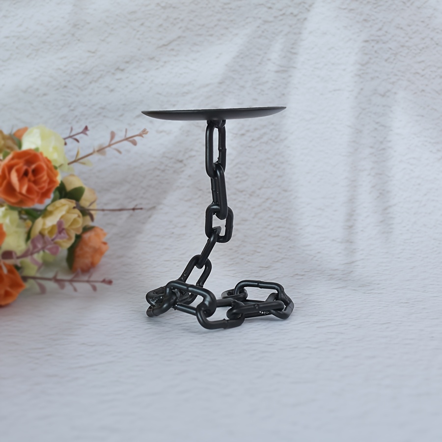 Image of Iron Chain Small Round Candle Holder Large Candle Holders For Pillar Candles - Rustic Farmhouse Style Home Decor - Perfect For Table Centerpieces, Coffee Table Or Fireplace Mantel
