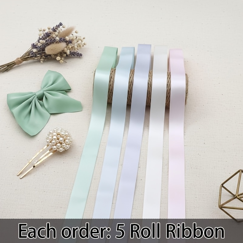 TEMU 10yd (5 Colors 2yd Each) Continuous Length Double-sided Solid Satin Ribbon Suitable For Bouquet Wrapping, Wedding Crafts, Floral Arrangements,