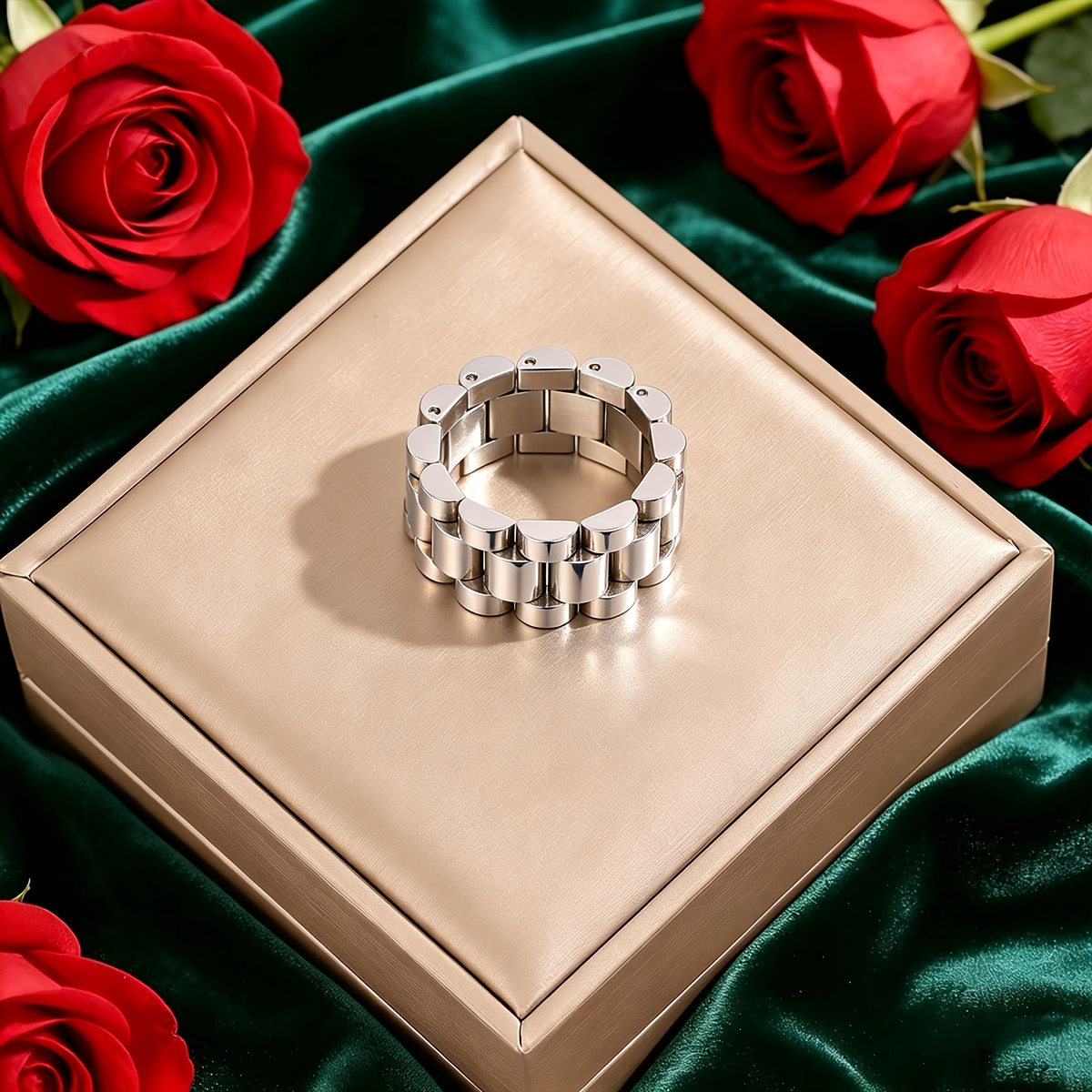 2pcs Glittering Fine-loop Stainless Steel Rings, Unisex