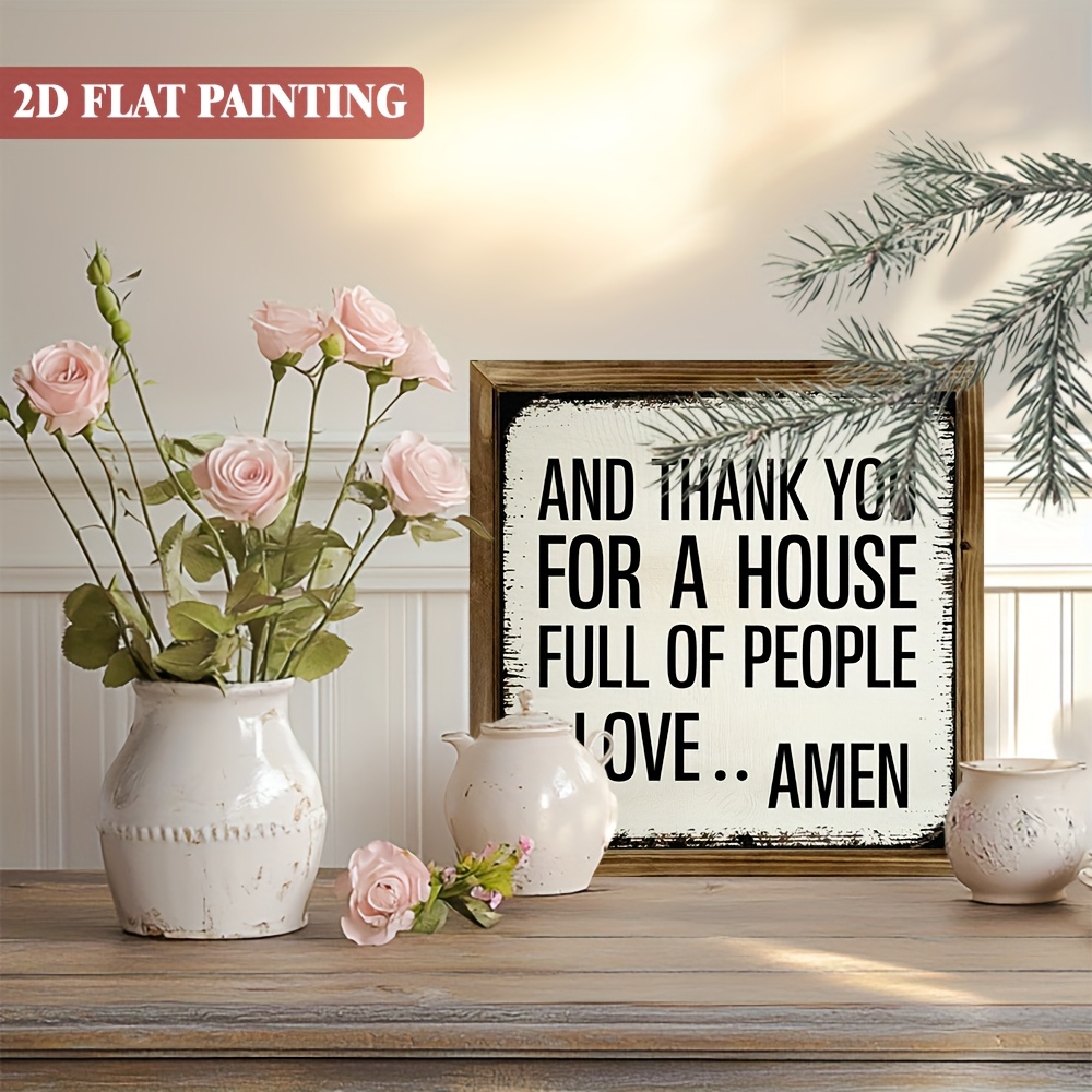 TEMU 2d Flat, 1pc 8x8 Inch Rustic Farmhouse Wooden Framed Sign "and Thank You For A Of People I Love Amen" Board Suitable For Decor, Tabletop Or Wall