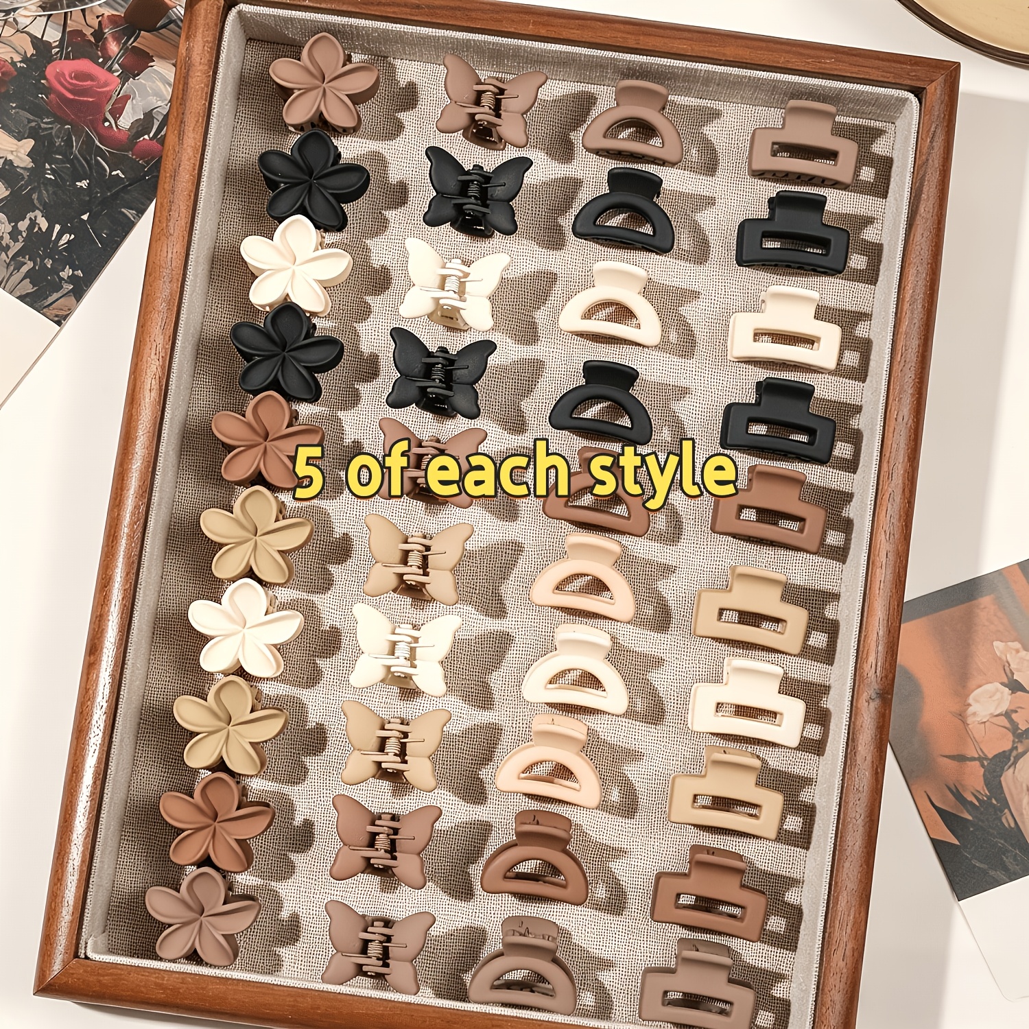 TEMU Lot de 20 pinces à cheveux beiges miniatures de marguerite, papillon, carré et demi-cercle, adaptées aux , franges, coiffures de princesse,