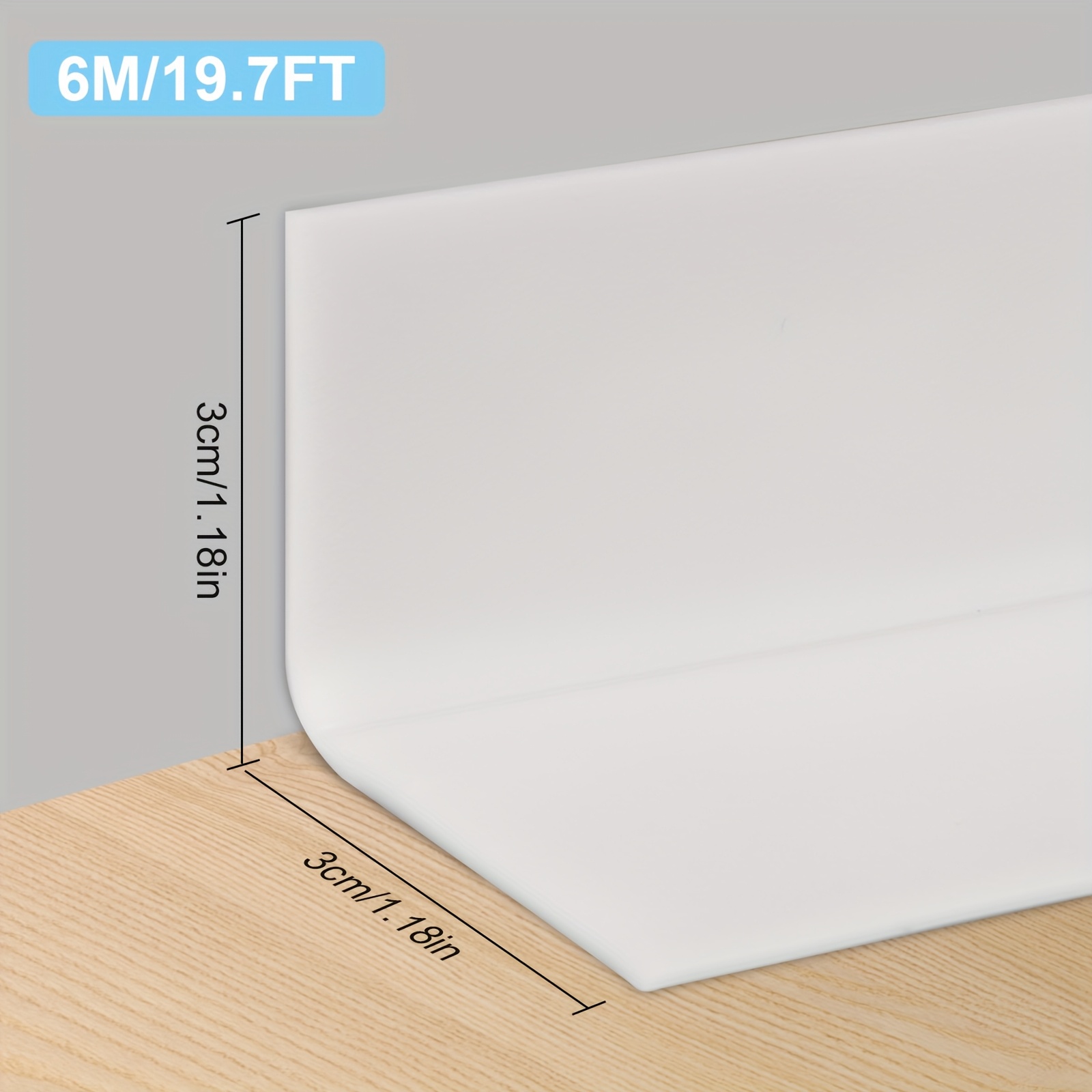 TEMU 1 stuks Zelfklevende Plint Sticker, Waterdichte Muur Rand Strip, Zelfklevende Hoek Decoratie Strip, PVC Verdikt Materiaal, Willekeurige Buiging