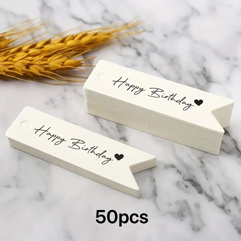 Image of /50pcs White Design Happy Birthday Gift Tags - Versatile Hanging Greeting Cards, Suitable For Birthdays, Crafts, Weddings And Parties - Suitable For Any Recipient, Birthday Decorations
