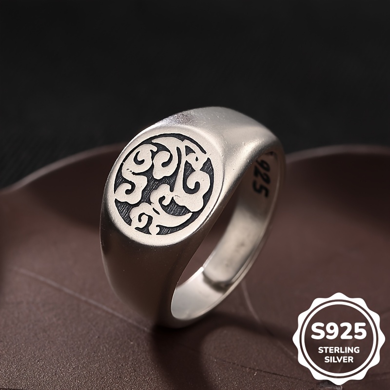 Image of 1pc S925 925 Silvery Plated Trendy Cloud Openable Retro Old Ethnic Style Wide Band Men's Ring High Quality Jewelry Approximately 7.5 Grams