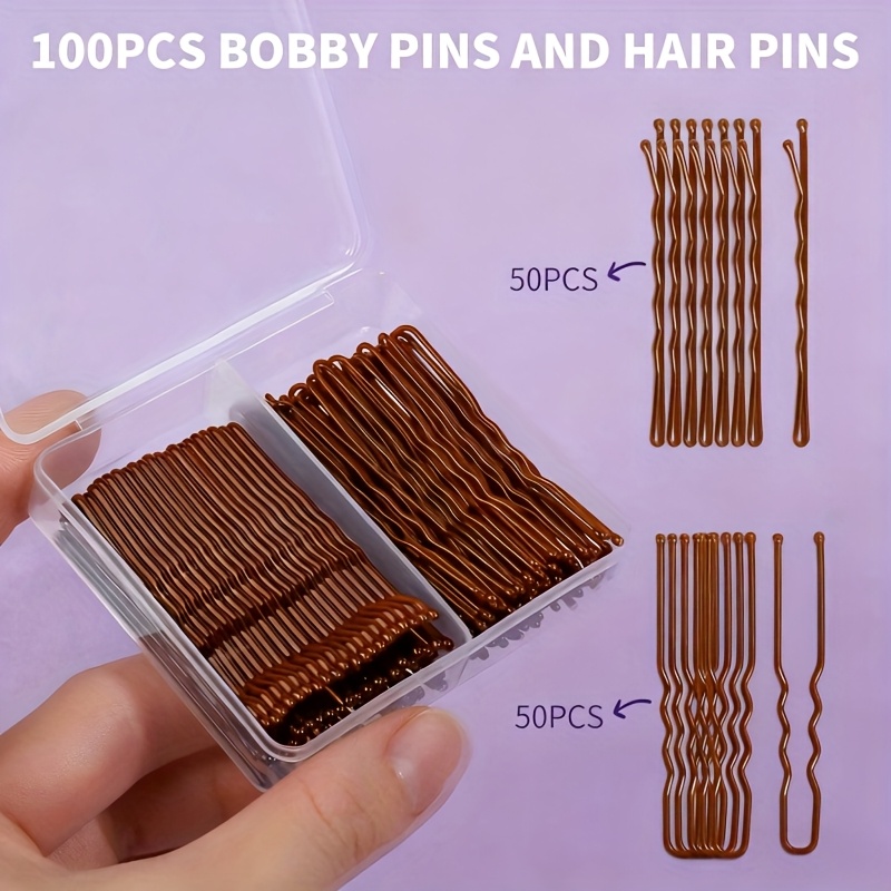 E-shop 100 Stück 2-Zoll Haarspangen, 50 Stück Straight Haarspangen, 50 Stück U-förmige Haarspangen, Geeignet für alle Haartypen, Damen Haarspangen,