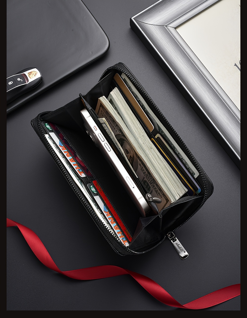 Cartera larga para hombre con gran capacidad, múltiples ranuras para tarjetas, monedero, tarjetero y clutch para .