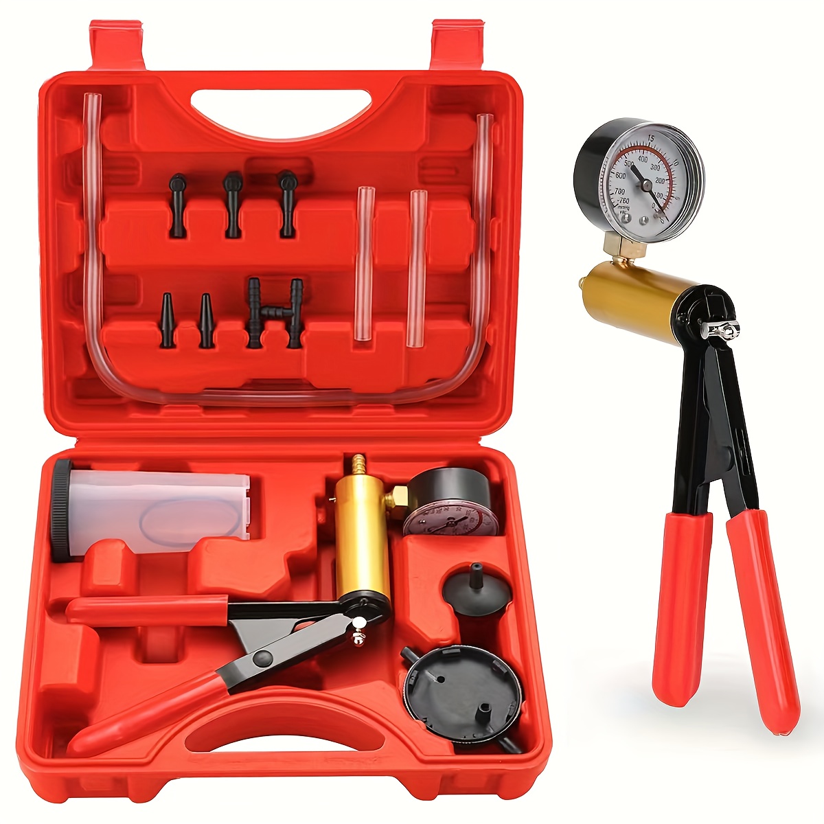 2in 1 Brake Bleeder Kit With Hand Vacuum Pump With Gauge Adapters Automotive Brake Fluid Bleeding Set With Protected Case For Car Truck, Facoow