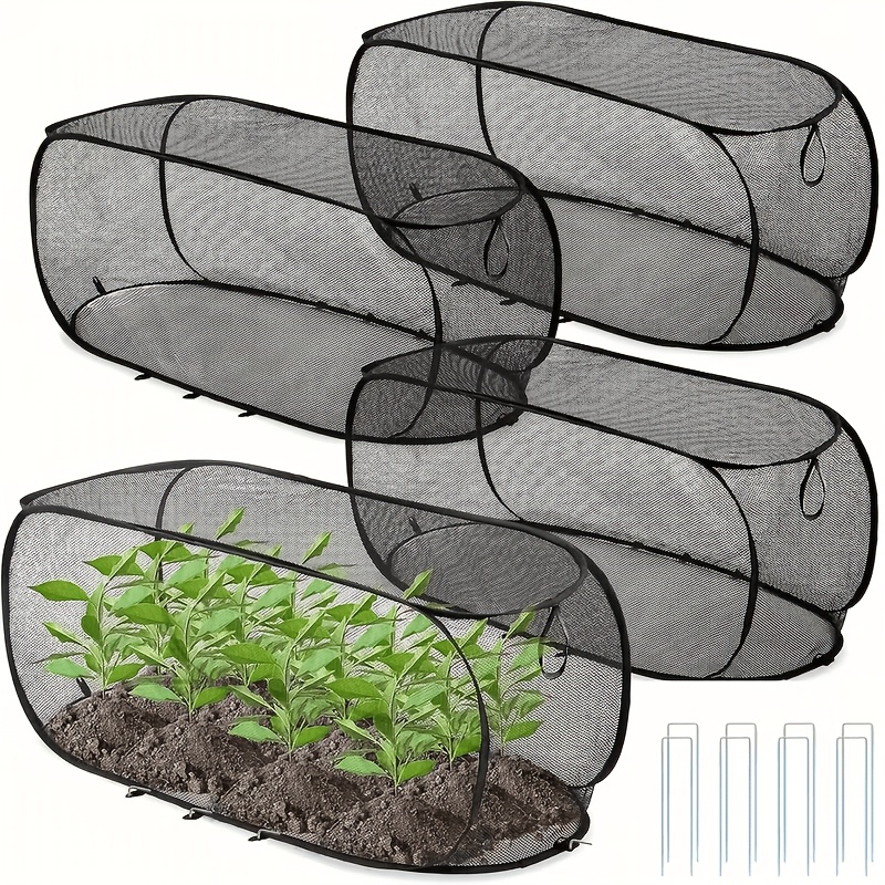 Foldable Pop-Up Mesh Plant Greenhouse Cover with 8 Ground Stakes
