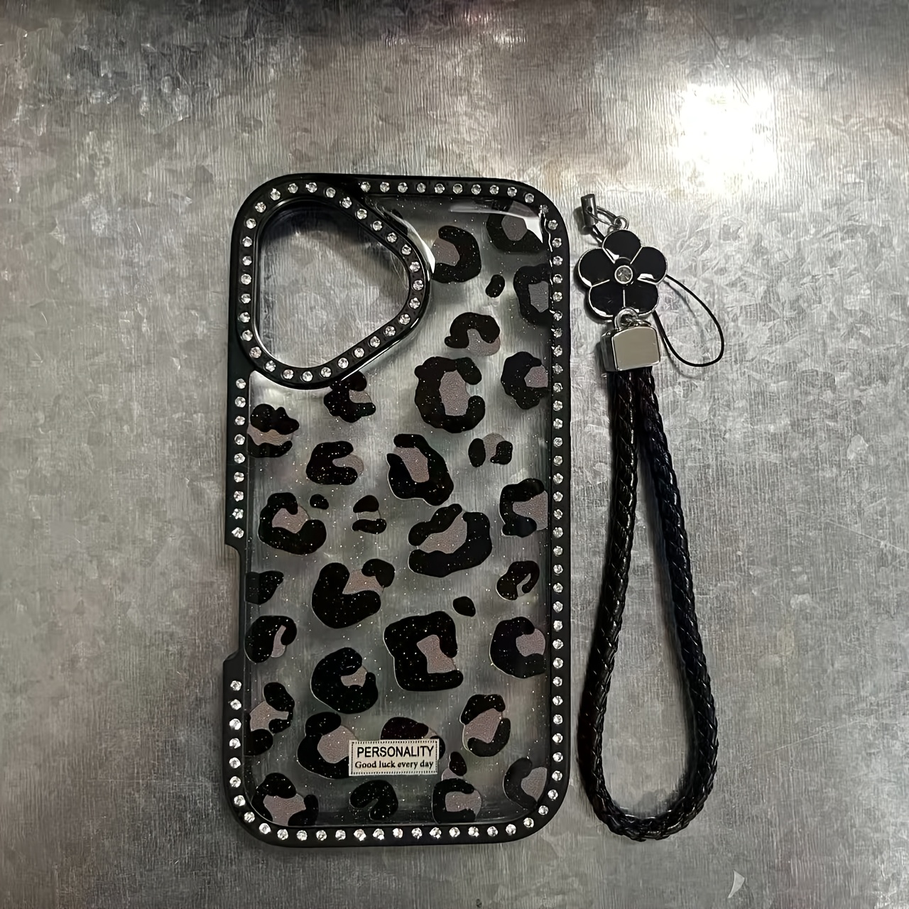 TEMU para Teléfono - de Cara con Estampado de Leopardo Negro con Diamantes de para iPhone 16, Apple 16 Pro Max, Individual Creativa 15 Fácil Premium
