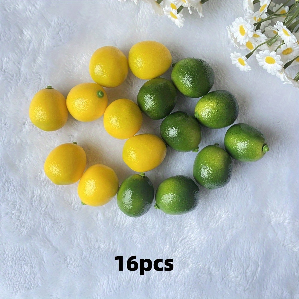 TEMU 16pcs Of Artificial Lemon Models, Mini Realistic Lemons, Lifelike Yellow And Green Lemons, Mixed Lemon Fruits, Simulation Fruits And Vegetables,