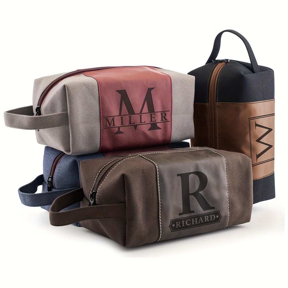 

Custom Engraved Men's Toiletry Bag - Waterproof Faux Leather, Personalized With & Name, 4 Color Options - Perfect Gift For Husband, Dad, Boyfriend - Handcrafted Travel