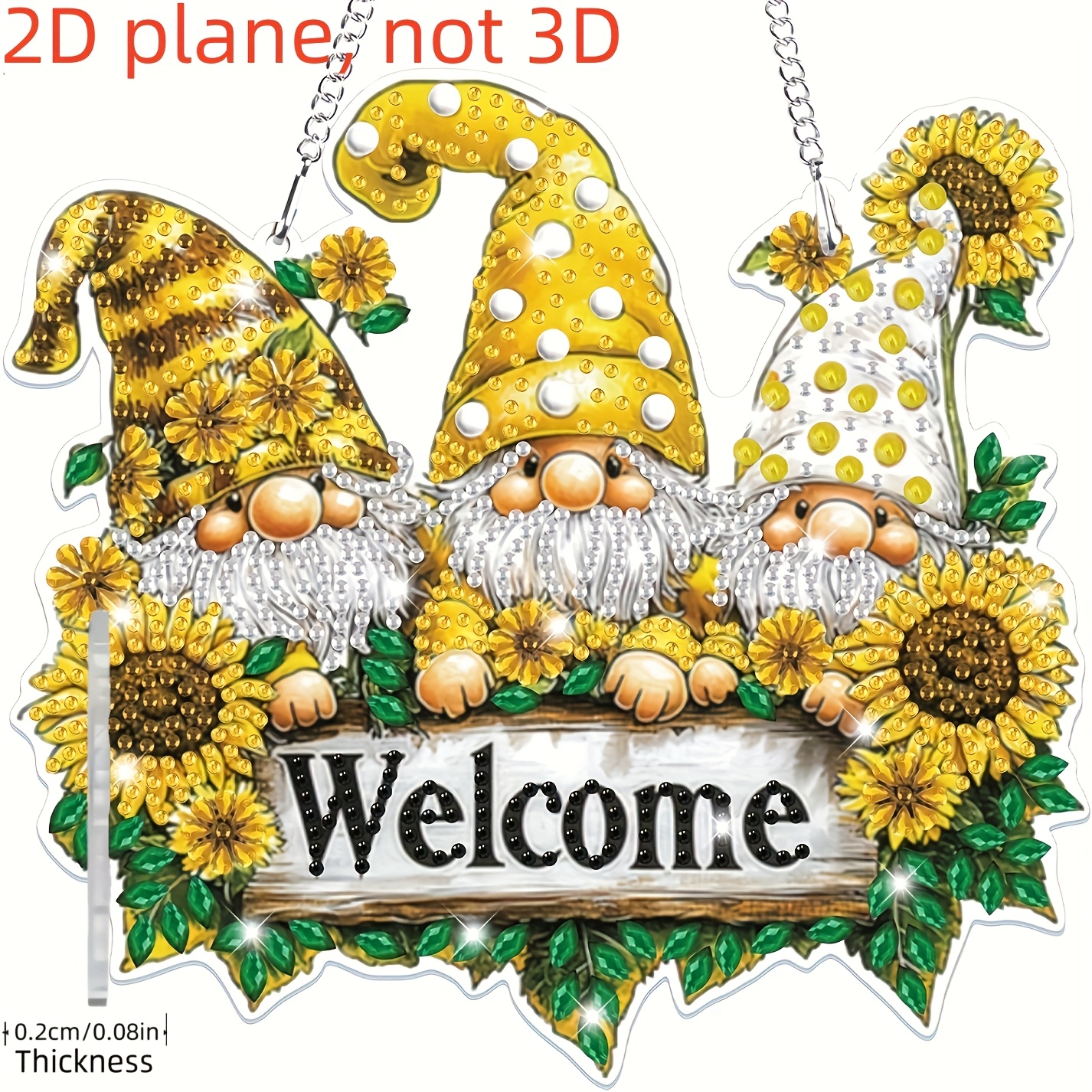 Image of 2d Flat, Hanging Gnome Set, Suitable For Adult Beginners, 5d Special Shape Diamond Painting Welcome Sign Gnome Set, Diamond Gem Art Catcher Painting Decoration Home Garden Wall