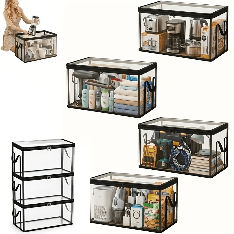 8pcs Set Large Transparent Thickened Plastic Storage Boxes with Hooks and Lids
