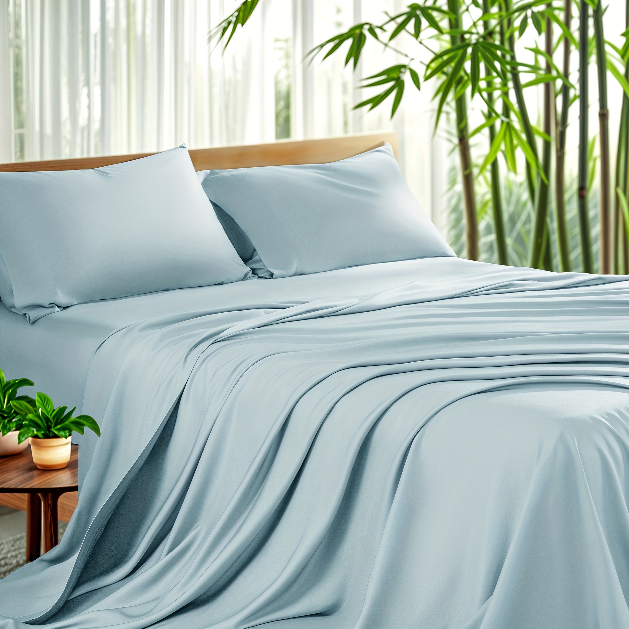 TEMU 4pcs Cooling Bamboo Sheet Set, , 16" Deep Pocket, Wrinkle & Shrink Resistant, Y Quality Bedding, Includes Fitted Sheet, Flat Sheet & 2