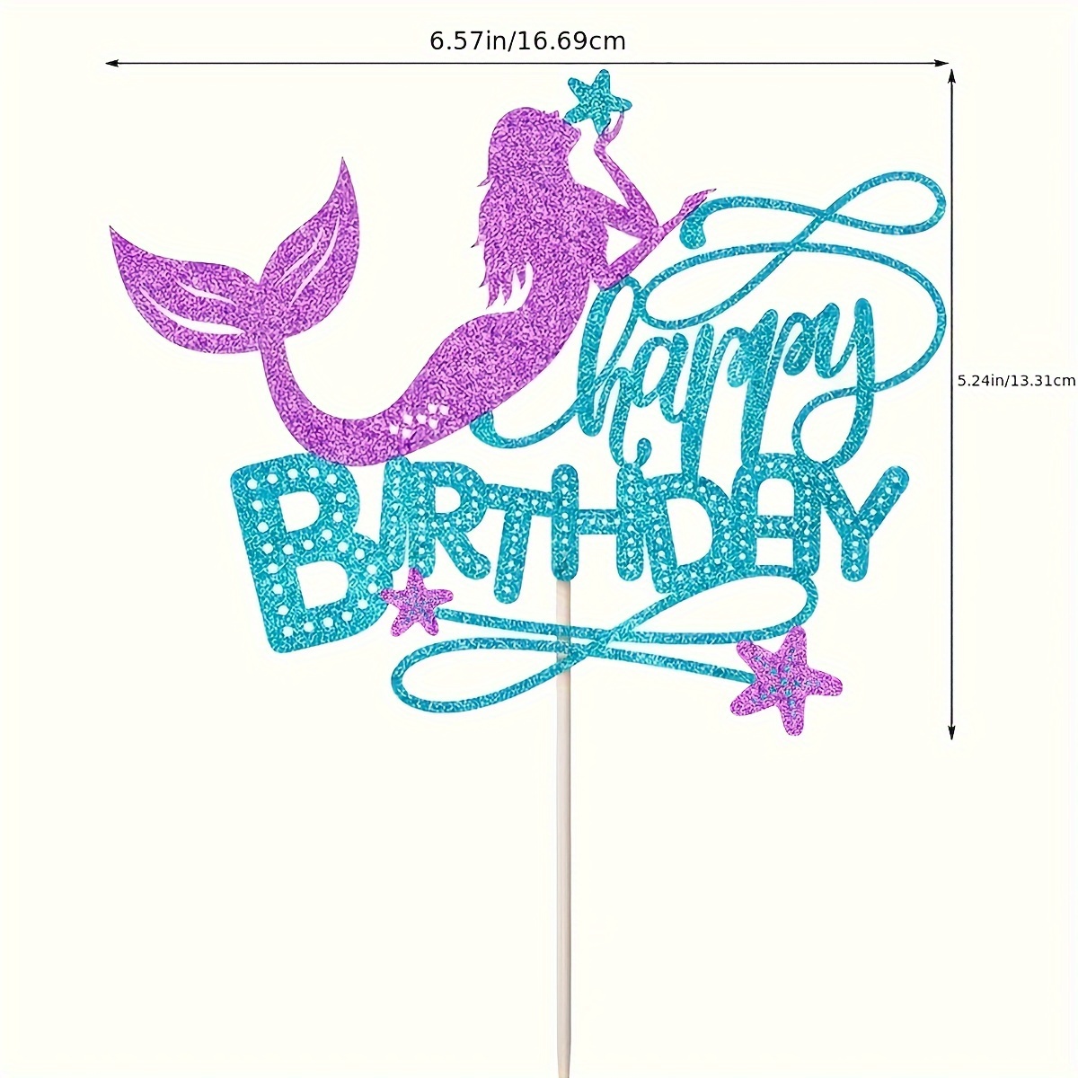 1 Mermaid Starfish Happy Birthday Cake Topper In Purple And Blue