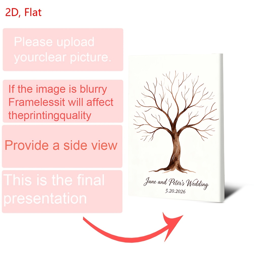 TEMU 2d Flat, 1pc Wall Arts Posters Framed Or Unframed,personalized Fingerprint Tree - Perfect For Weddings And Other Special Occasions, 2d
