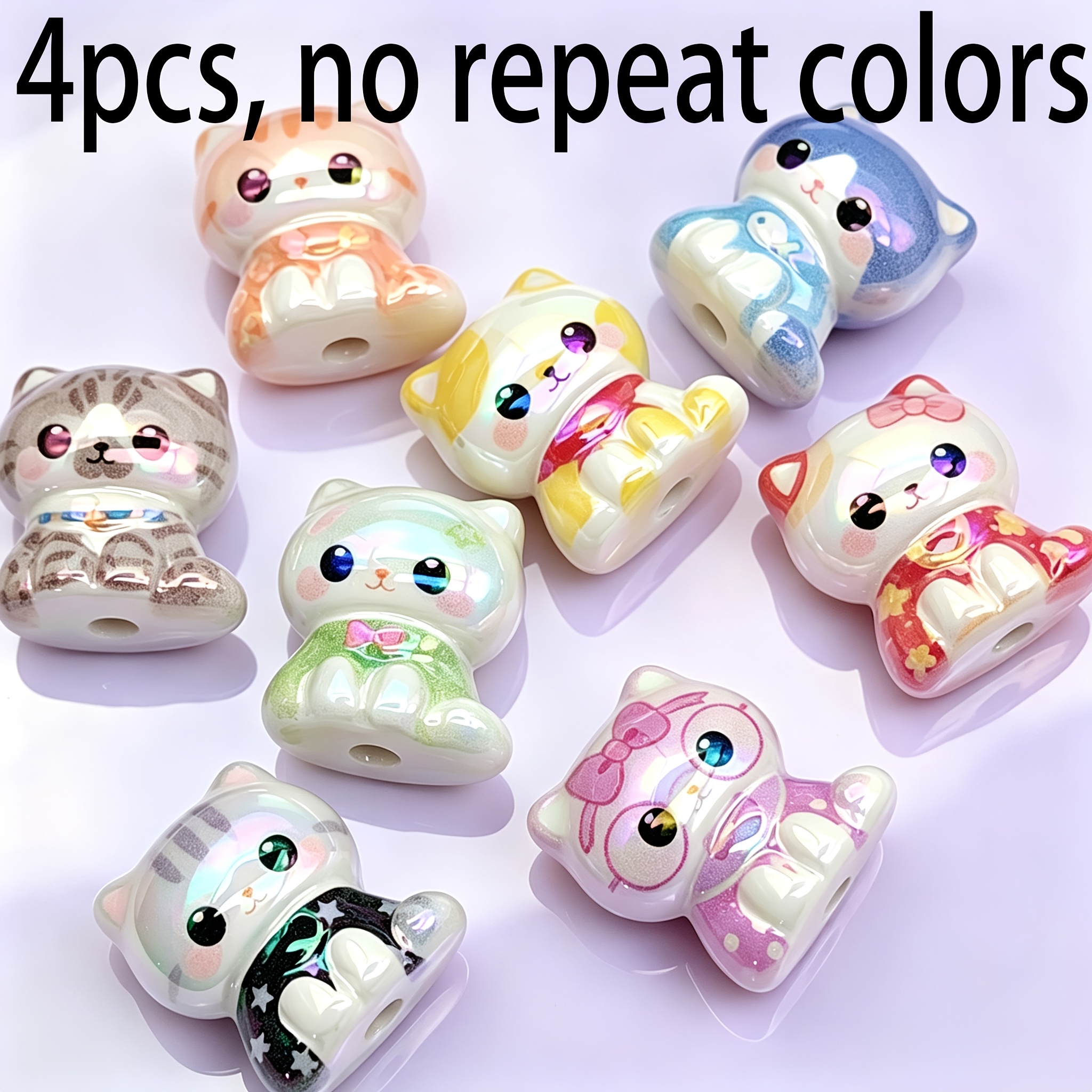 TEMU 4pcs/assorted Colors Acrylic Sitting Kitten Through-hole Beads, Cute Cartoon Cat Loose Beads For Diy Bracelet And Phone Charm Accessories,