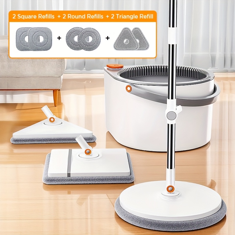 

Spin Mop And , Includes 3 Types Mop Heads, Dual Compartment Mop Bucket And Thick Washable Microfiber Mop Pads