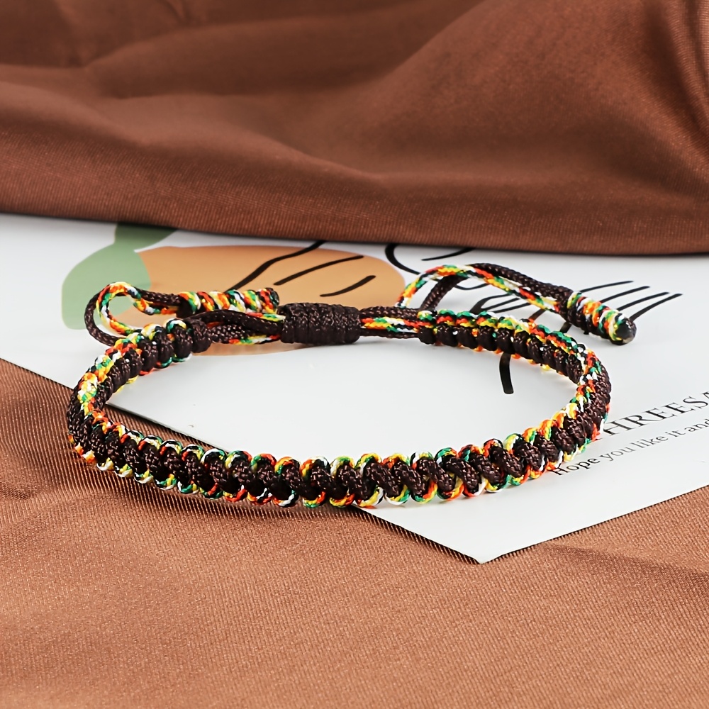 Boho Green & Rainbow Gradient Woven Bracelet Adjustable Friendship Jewelry