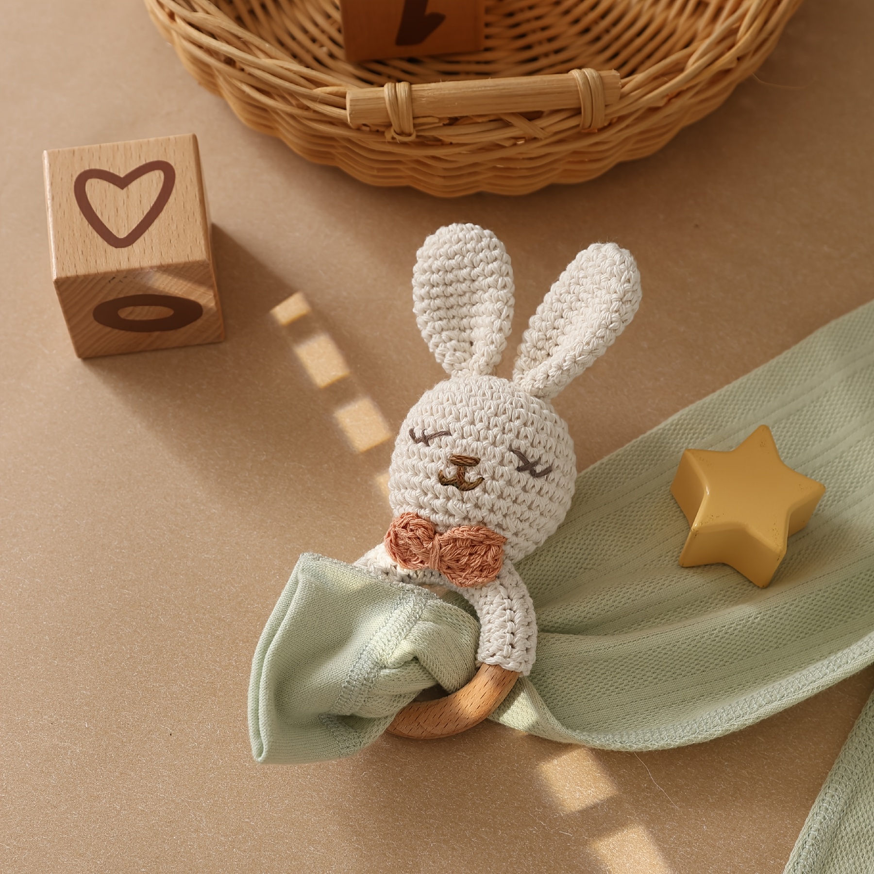 Hand-Knitted Bow Tie Bunny Rattle Toy for Infants