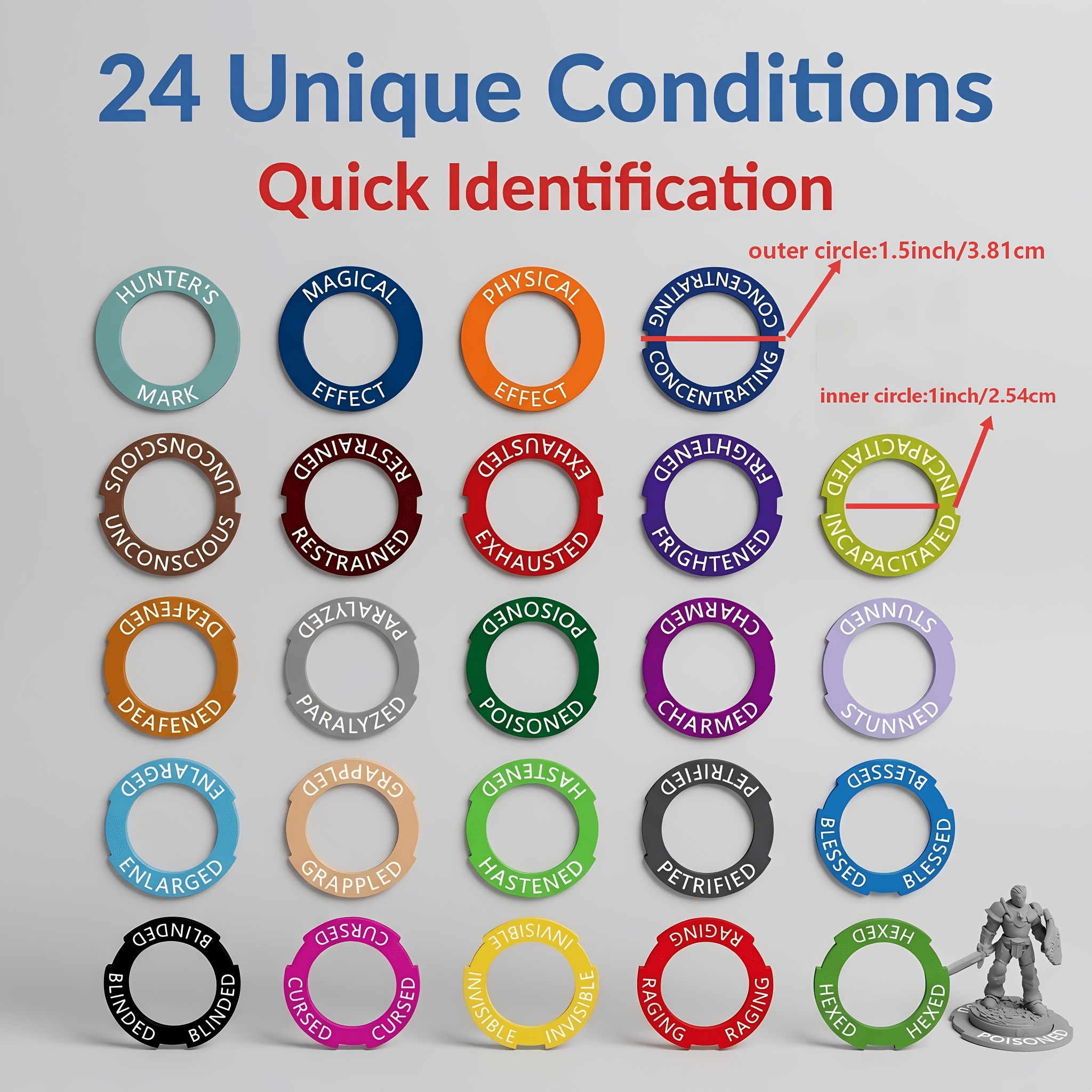 TEMU 24pcs Condition Rings, Condition Marker Rings In 24 Different And Colors For Miniatures Additions Tokens For Rpg Starter And Dm Tools