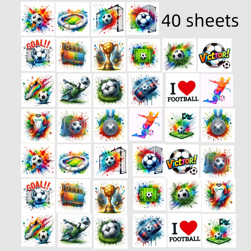 Image of 40pcs Soccer-themed Party Tattoo Stickers, Featuring Realistic Soccer- Including Soccer , Soccer , Jerseys, And Cleats. Multi-element For Sports Events And Soccer Party Costumes. Temporary Tattoos