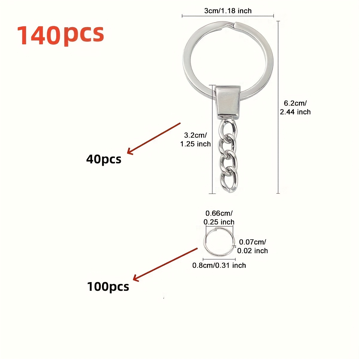 Temu A Pack Of 100 Silvery And Golden Headband Three-Section Chain Key Rings, Consisting Of 25 Key Buckles And 75 Open Rings, Durable Golden Diy Key-image