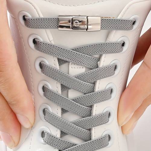 1 Pair Free-Tie Shoelaces Set, 2pcs Elastic Shoelaces & 2pcs Shoelaces Buckles for Sneakers Canvas Shoes