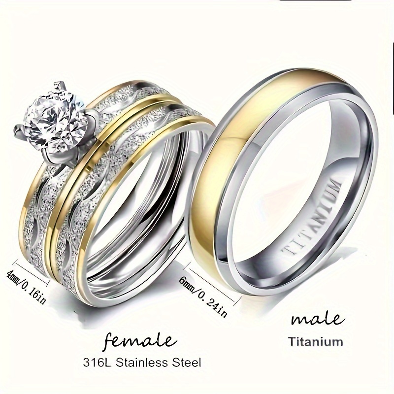 

1 Fashionable And Romantic Couple Wedding Matching Ring, Suitable For Her 2-piece Set And His 1-piece - Fashionable, Durable, Low Allergenic, Timeless Design, Perfect Symbol Of Long-lasting Love