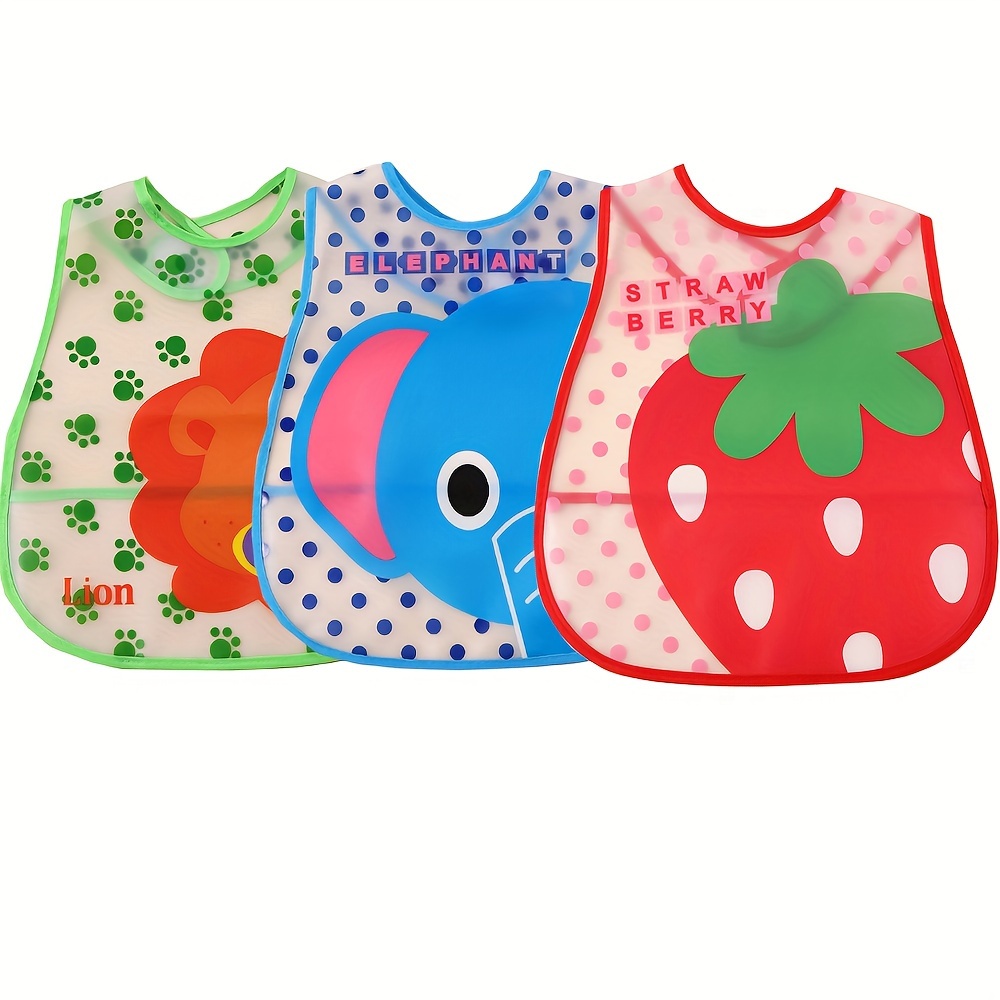 Image of 3pcs Vest Bib Baby Painting Coverall Cartoon Wash-free Eating Apron Reversible Sleeveless