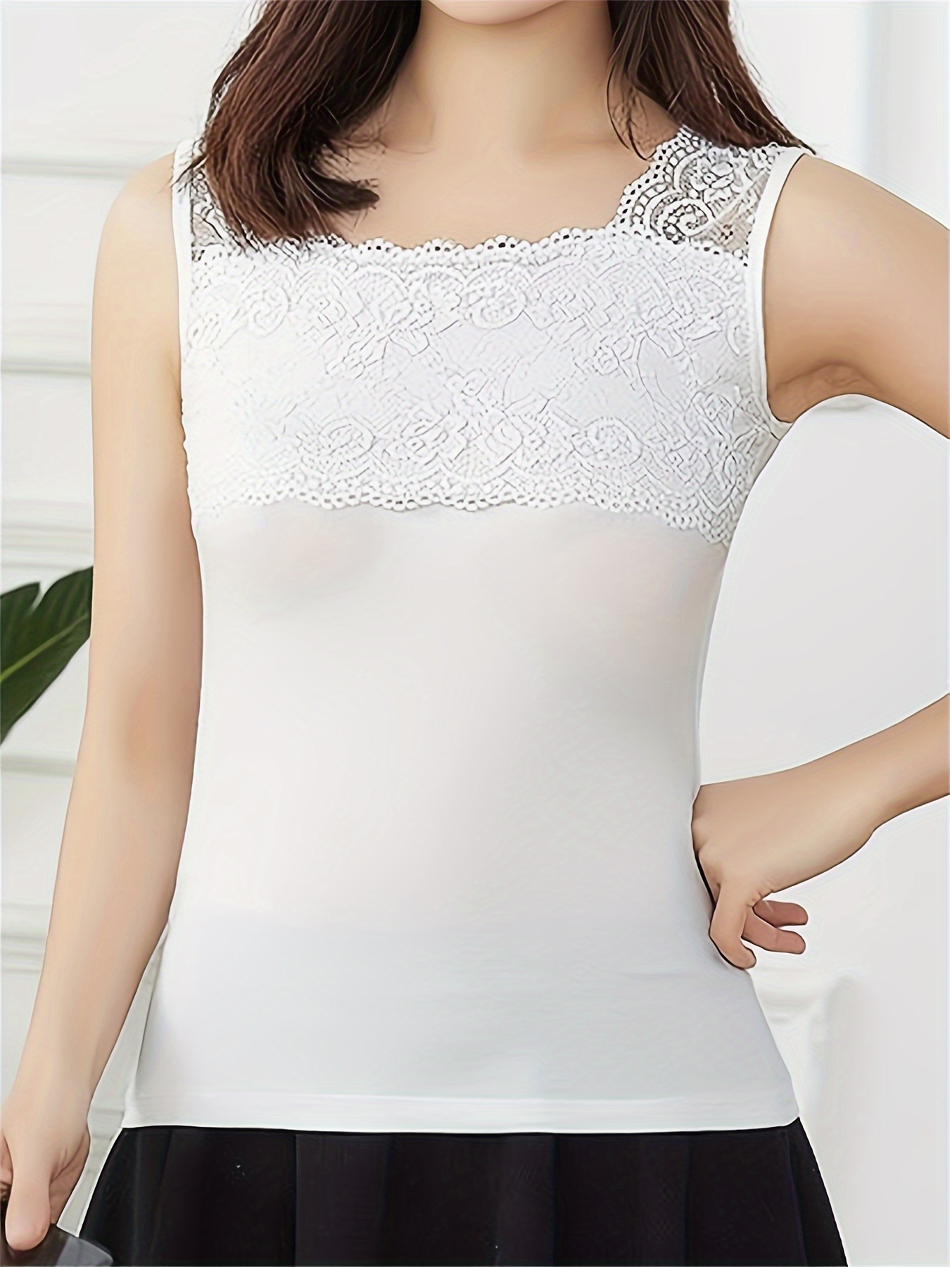 contrast lace tank top elegant breathable vest top womens lingerie underwear white 5