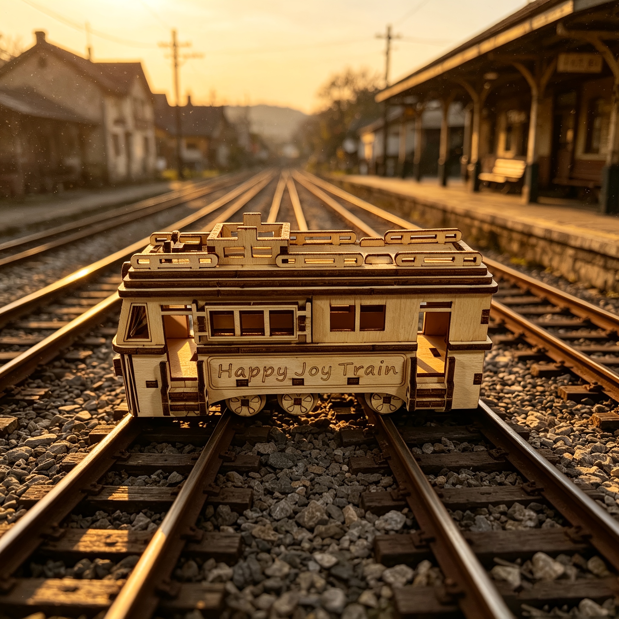 Wooden Tram Craft Ornament, 3D Puzzle Model