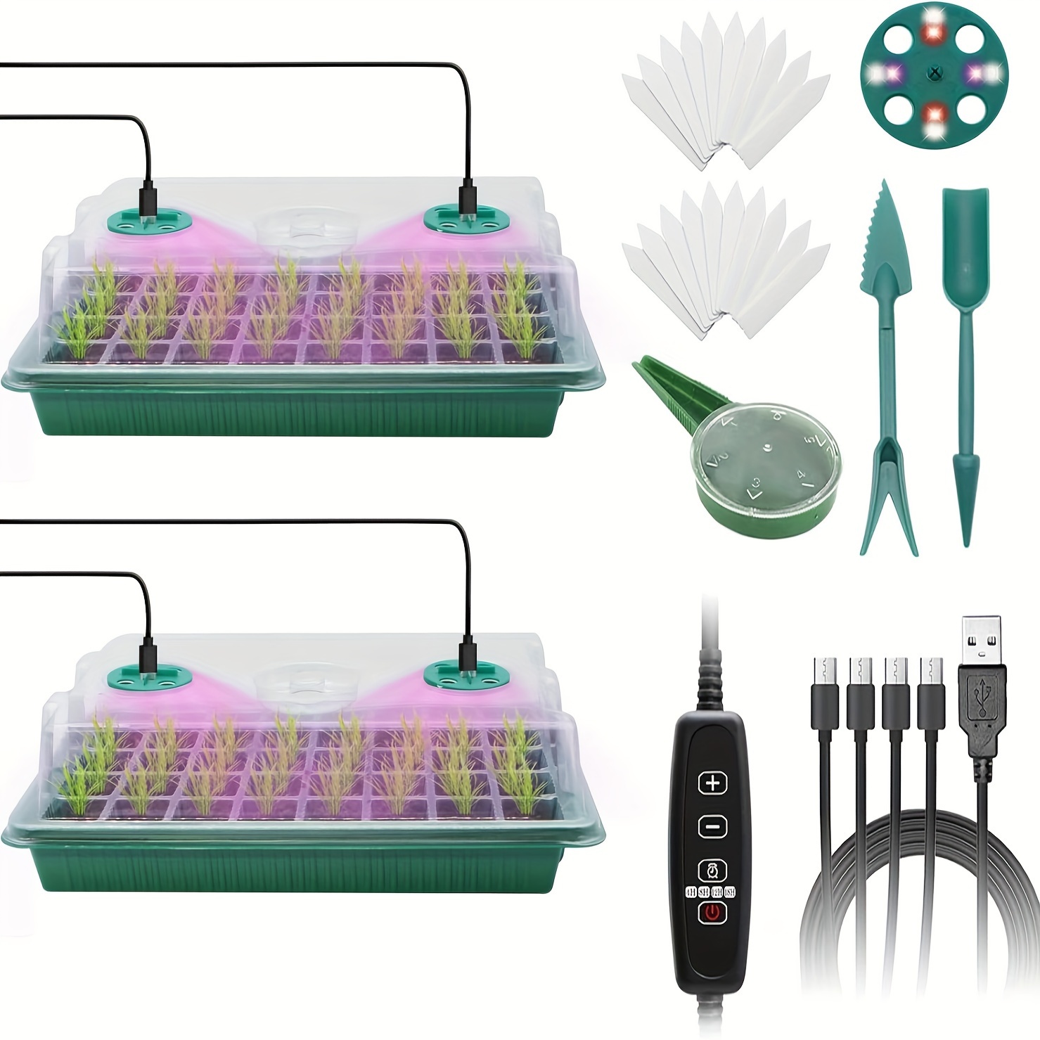 

Seed Starter Tray 2 Packs Seedling Starter Trays With Grow Light 4 Leds, Timer, Dimmable, Seed Starting Trays Kit With Humidity Dome (80 Cells) Indoor Gardening Plant Germination Trays (green)